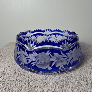 Lausiter Cobalt To Clear Crystal Bowl With Sawtooth Rim